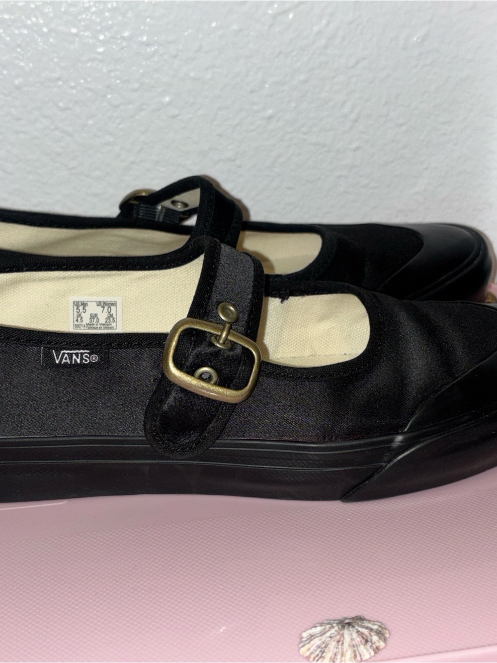 Vans Black Mary Jane Flats with Brass Buckle